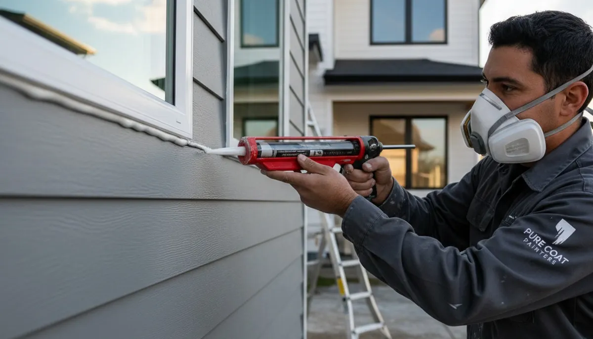 Professional caulking and sealing on Cape Coral, FL home exterior for weatherproofing and paint protection