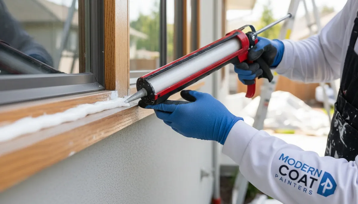House painter applying exterior caulking and sealing in Cape Coral FL for weatherproof home protection