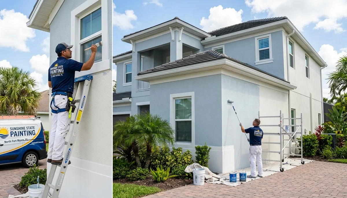 Professional house painters finishing exterior home painting in Cape Coral FL